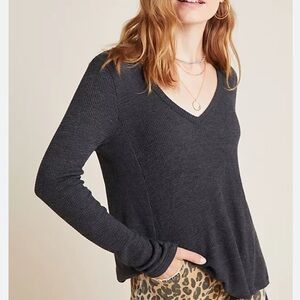 Anthropologie Vicky Thermal Waffle Top in Dark Navy